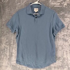 Cuts Curve Hem Mens Polo Shirt Blue Pima Cotton Short Sleeve Size S